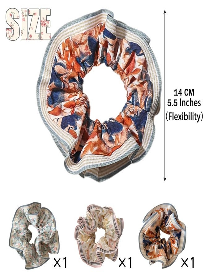 Ouliget Large Floral Scrunchies, Oversized Retro Oil Painting Satin Hair Ties,Jumbo Silk Stretchy Scrunchie for Sleep No Damage,3 Pieces - Image 5
